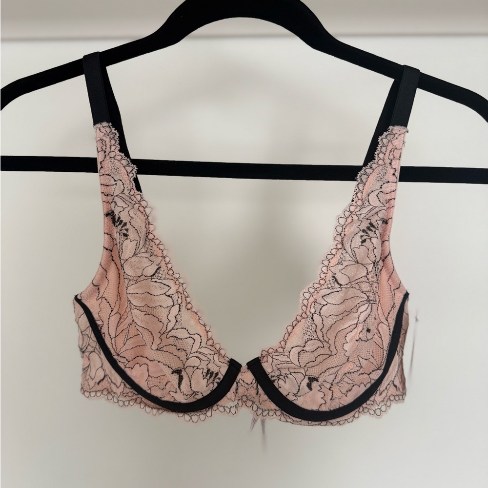 Auden Pink Lace Full Coverage Unlined Bra 34C NWT